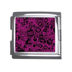 Pink And Black Logo Illustration Mega Link Italian Charm (18mm) by danenraven