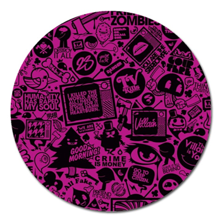 Pink And Black Logo Illustration Magnet 5  (Round)