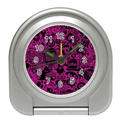 Pink And Black Logo Illustration Travel Alarm Clock by danenraven