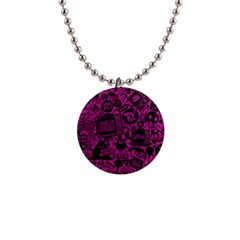 Pink And Black Logo Illustration 1  Button Necklace by danenraven