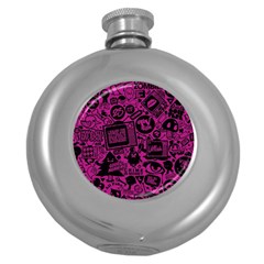 Pink And Black Logo Illustration Round Hip Flask (5 Oz) by danenraven