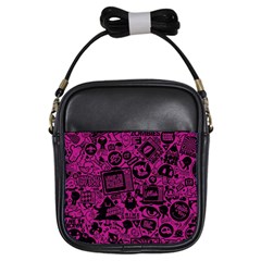 Pink And Black Logo Illustration Girls Sling Bag by danenraven