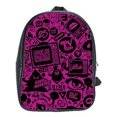 Pink And Black Logo Illustration School Bag (xl) by danenraven