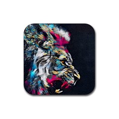 Angry Male Lion Roar Rubber Coaster (square) by danenraven