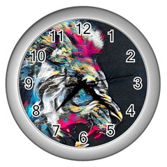 Angry Male Lion Roar Wall Clock (silver) by danenraven