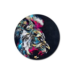 Angry Male Lion Roar Rubber Coaster (round) by danenraven