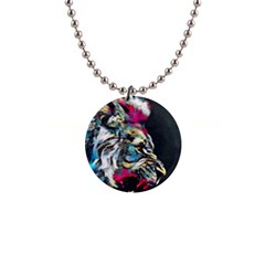 Angry Male Lion Roar 1  Button Necklace by danenraven