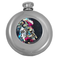 Angry Male Lion Roar Round Hip Flask (5 Oz) by danenraven