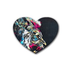 Angry Male Lion Roar Rubber Heart Coaster (4 Pack) by danenraven