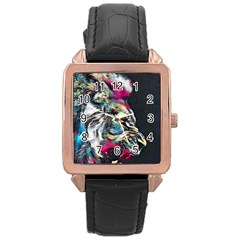 Angry Male Lion Roar Rose Gold Leather Watch  by danenraven