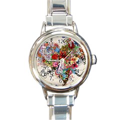 Multicolored Floral Digital Wallpaper Abstract Flowers Heart Free Download Round Italian Charm Watch by danenraven