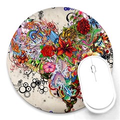 Multicolored Floral Digital Wallpaper Abstract Flowers Heart Free Download Round Mousepad by danenraven