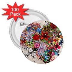 Multicolored Floral Digital Wallpaper Abstract Flowers Heart Free Download 2 25  Buttons (100 Pack)  by danenraven