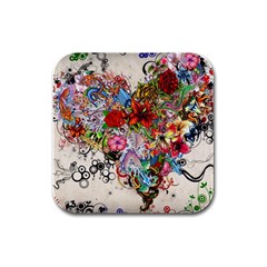 Multicolored Floral Digital Wallpaper Abstract Flowers Heart Free Download Rubber Square Coaster (4 Pack) by danenraven