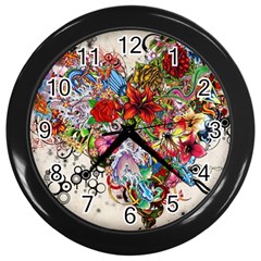 Multicolored Floral Digital Wallpaper Abstract Flowers Heart Free Download Wall Clock (black) by danenraven