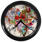 Multicolored Floral Digital Wallpaper Abstract Flowers Heart Free Download Wall Clock (Black) Front