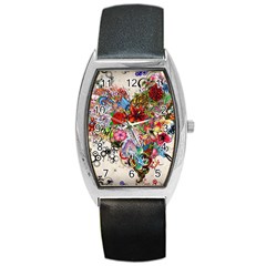 Multicolored Floral Digital Wallpaper Abstract Flowers Heart Free Download Barrel Style Metal Watch by danenraven