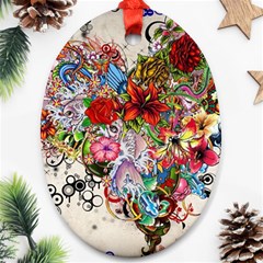 Multicolored Floral Digital Wallpaper Abstract Flowers Heart Free Download Oval Ornament (two Sides) by danenraven