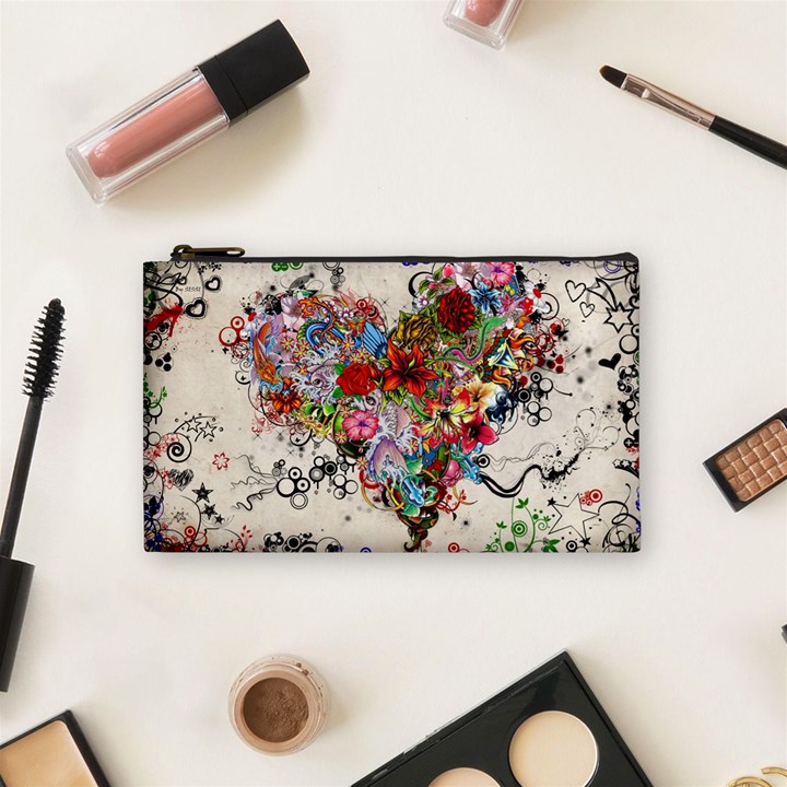 Multicolored Floral Digital Wallpaper Abstract Flowers Heart Free Download Cosmetic Bag (Small)