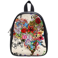 Multicolored Floral Digital Wallpaper Abstract Flowers Heart Free Download School Bag (small) by danenraven