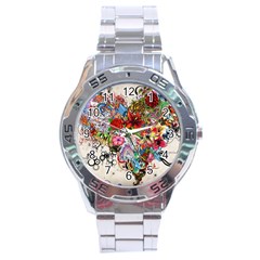 Multicolored Floral Digital Wallpaper Abstract Flowers Heart Free Download Stainless Steel Analogue Watch by danenraven