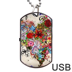 Multicolored Floral Digital Wallpaper Abstract Flowers Heart Free Download Dog Tag Usb Flash (one Side) by danenraven