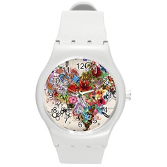 Multicolored Floral Digital Wallpaper Abstract Flowers Heart Free Download Round Plastic Sport Watch (m) by danenraven