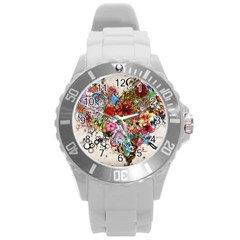 Multicolored Floral Digital Wallpaper Abstract Flowers Heart Free Download Round Plastic Sport Watch (l) by danenraven