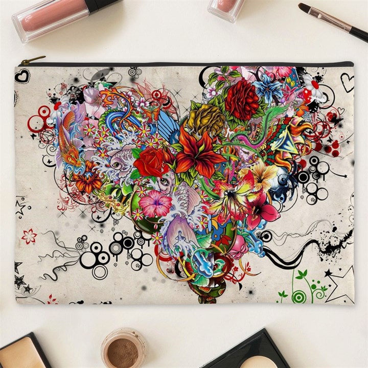 Multicolored Floral Digital Wallpaper Abstract Flowers Heart Free Download Cosmetic Bag (XXXL)