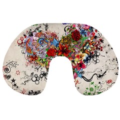 Multicolored Floral Digital Wallpaper Abstract Flowers Heart Free Download Travel Neck Pillow by danenraven