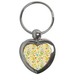 Nature Doodle Art Trees Birds Owl Children Pattern Multi Colored Key Chain (heart) by danenraven