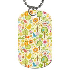 Nature Doodle Art Trees Birds Owl Children Pattern Multi Colored Dog Tag (two Sides) by danenraven