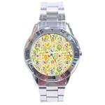 Nature Doodle Art Trees Birds Owl Children Pattern Multi Colored Stainless Steel Analogue Watch Front