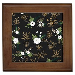 Black And White Floral Textile Digital Art Abstract Pattern Framed Tile by danenraven