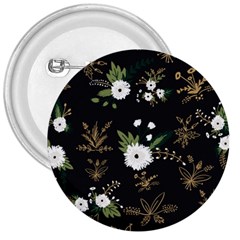 Black And White Floral Textile Digital Art Abstract Pattern 3  Buttons by danenraven