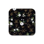 Black And White Floral Textile Digital Art Abstract Pattern Rubber Coaster (Square) Front