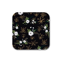 Black And White Floral Textile Digital Art Abstract Pattern Rubber Square Coaster (4 Pack) by danenraven