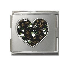 Black And White Floral Textile Digital Art Abstract Pattern Mega Link Heart Italian Charm (18mm)