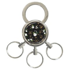 Black And White Floral Textile Digital Art Abstract Pattern 3-ring Key Chain by danenraven