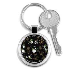 Black And White Floral Textile Digital Art Abstract Pattern Key Chain (round) by danenraven