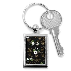 Black And White Floral Textile Digital Art Abstract Pattern Key Chain (rectangle) by danenraven