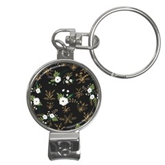 Black And White Floral Textile Digital Art Abstract Pattern Nail Clippers Key Chain