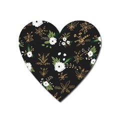 Black And White Floral Textile Digital Art Abstract Pattern Heart Magnet by danenraven