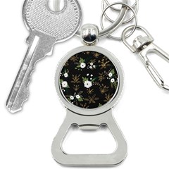 Black And White Floral Textile Digital Art Abstract Pattern Bottle Opener Key Chain by danenraven