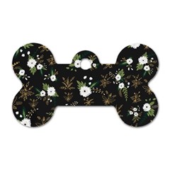 Black And White Floral Textile Digital Art Abstract Pattern Dog Tag Bone (one Side)