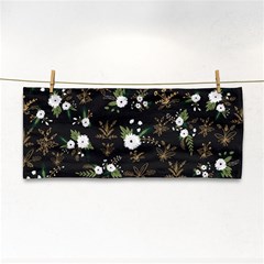 Black And White Floral Textile Digital Art Abstract Pattern Hand Towel by danenraven