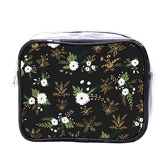 Black And White Floral Textile Digital Art Abstract Pattern Mini Toiletries Bag (one Side) by danenraven