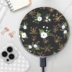 Black And White Floral Textile Digital Art Abstract Pattern Wireless Charger by danenraven