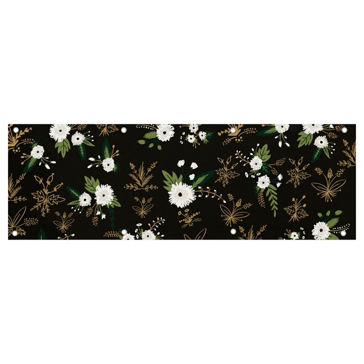 Black And White Floral Textile Digital Art Abstract Pattern Banner and Sign 9  x 3 