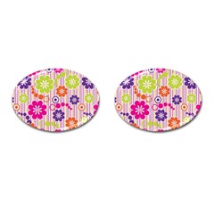 Multicolored Floral Wallpaper Pattern Background Texture Surface Cufflinks (oval) by danenraven